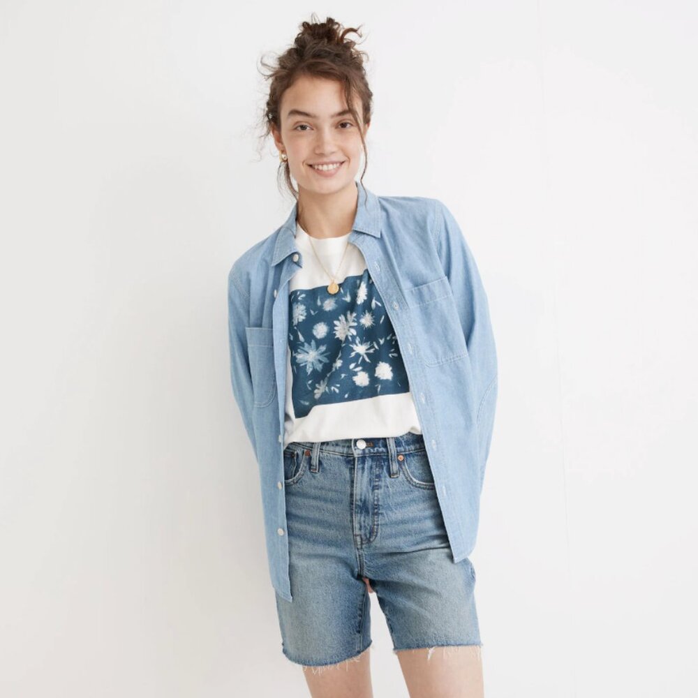 Madewell Chambray Button-Up Sailor Shirt in Color Kipton Wash, Size S